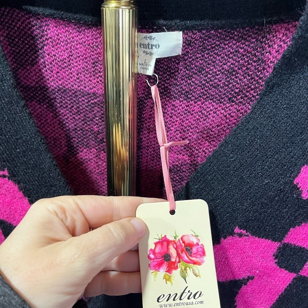 Entro New Pink and Black Floral Cardigan Retro Large - Picture 4 of 8